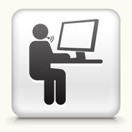 White Square Button with Customer Service Computer Icon N2