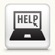 White Square Button with Computer Help Icon N2