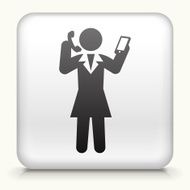 Square Button with Businesswoman Calling interface icon