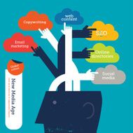 Head with hands showing clouds online marketing concepts N2