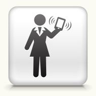 Square Button with Businesswoman on Tablet