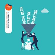 Businessman and woman with funnel words