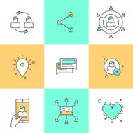 Line icons with flat design elements of Social Media