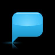 Blue speech bubble sign glossy icon rectangle pictogram web button