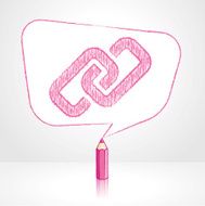 Pink Pencil Drawing Digital Link Icon in Rectangular Speech Ball N2