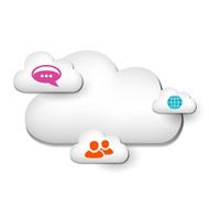 Cloud computing illustration with various communication icons