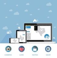 Flat design communication devices with website graphic elements