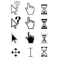 set of monochrome vector pixel cursors