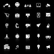 Media marketing icons with reflect on black background