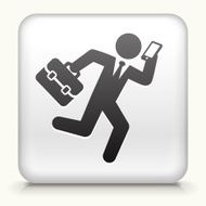 Square Button with Businessman Rushing &amp; Working