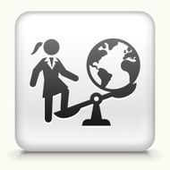 Square Button with Businesswoman Vs World
