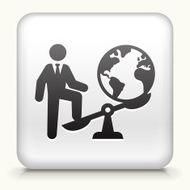Square Button with Businessman Vs World