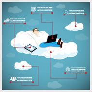 Happy Business Man on a Cloud Infographic Icons Tablet Computer N2