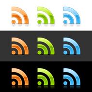 RSS sign web icon orange green blue button shadow reflection