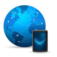 Globe with tablet pc on white background
