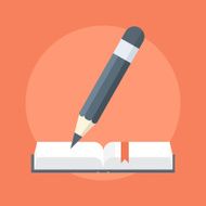 Notebook and Pencil flat style colorful vector icon N4