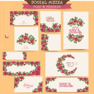Floral social media post and header set for Eid celebration