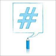 Blue Pencil Drawing Hashtag in Square Speech Balloon N2