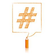 Orange Pencil Drawing Hashtag in Square Speech Balloon N2