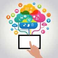 Hand holding tablet with icons N3
