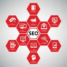 Seo concept on white background Red version vector