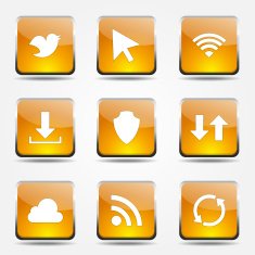Web Internet Social Square Vector Yellow Icon Design Set