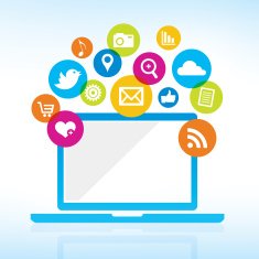 Computer with media icons N2