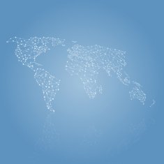World network map on grey background perspective view