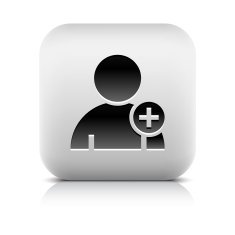 User sign with plus pictogram square icon web button