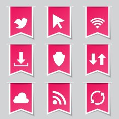 Web Internet Social Label Vector Pink Icon Design Set