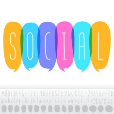 Social Text In Speech Bubbles With Alphabet Design Set