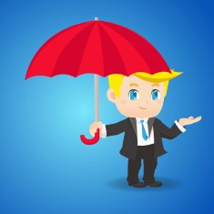 cartoon illustration businessman with umbrella
