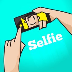 Hand click button to selfie and smile at screen N2