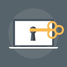 Computer and the key flat style colorful vector icon