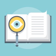 Open book and magnifying glass flat style colorful vector icon N2