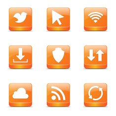 Web Internet Social Square Vector Orange Icon Design Set