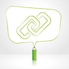 Green Pencil Drawing Digital Link Icon in Rectangular Speech Bal N2