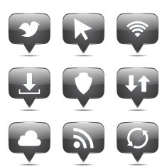 Web Internet Social Square Vector Black Button Icon Design Set N2