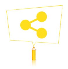 Yellow Pencil Drawing Share Icon in Skewed Rectangular Speech Balloon N2