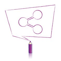 Purple Pencil Drawing Share Icon in Skewed Rectangular Speech Balloon N2