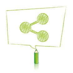 Green Pencil Drawing Share Icon in Skewed Rectangular Speech Balloon N2