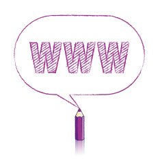 Purple Pencil Drawing WWW in Rounded Oblong Speech Balloon N2