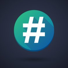 Long shadow icon with a hash tag N2