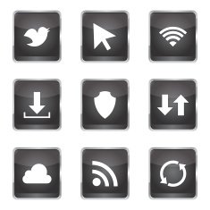Web Internet Social Square Vector Black Button Icon Design Set N3