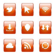 Web Internet Social Square Vector Orange Icon Design Set N3