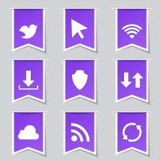 Web Internet Social Label Vector Violet Icon Design Set