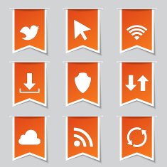 Web Internet Social Label Vector Orange Icon Design Set