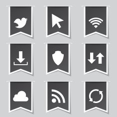 Web Internet Social Label Vector Black Button Icon Design Set