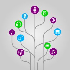 Abstract icon tree illustration - music media and audio concept