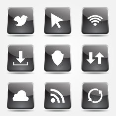 Web Internet Social Square Vector Black Button Icon Design Set N6